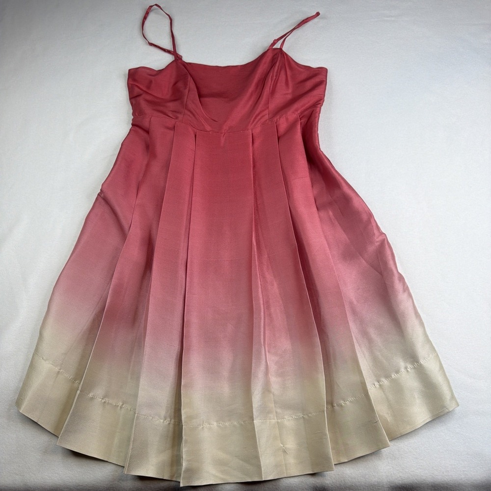 The Limited 100% Silk Ombre Dress Women's Size 4 Pink Ivory Spaghetti Strap - Picture 3 of 9